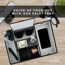 Load image into Gallery viewer, Products amiglo valet tray for men phone charging station edc table desk bedside nightstand organizer premium quality large capacity leather valet box for watch money keys accessories wallet
