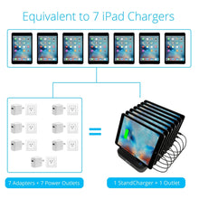 Load image into Gallery viewer, Top rated skiva standcharger 7 port 84 watts ac wall charging station with fast 2 4 amps smart usb ports for ipad pro air mini iphone x 8 8 more 7 x short apple mfi lightning cables included model ac123