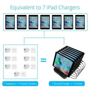 Top rated skiva standcharger 7 port 84 watts ac wall charging station with fast 2 4 amps smart usb ports for ipad pro air mini iphone x 8 8 more 7 x short apple mfi lightning cables included model ac123