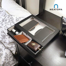 Load image into Gallery viewer, Buy now u neatopa valet tray nightstand organizer with spacious wireless charging station for smart devices and catchall tray for keys cash coins watches credit cards black