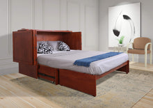 Load image into Gallery viewer, Save on emurphybed com daily delight charging station gel infused mattress solid wood murphy cabinet chest bed queen cherry