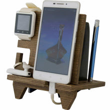 Load image into Gallery viewer, Latest compact cell phone stand watch holder men device dock organizer wood mobile base nightstand charging docking station women accessory wooden storage bed side caddy teen valet happy birthday gift