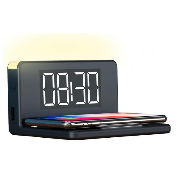 Alarm Clock with Wireless Charger Qi Black