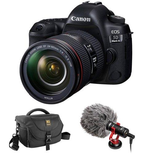 Canon EOS 5D Mark IV DSLR Camera with 24-105mm f/4L II Lens plus BY-MM1 Shotgun Video Microphone and Journey 34 DSLR Shoulder Bag