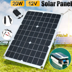 20W 12V/5V Portable Waterproof Solar Panel USB Car Charger Solar Cells Poly Solar Panel Cell Charging Module Battery Charger