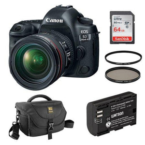 Canon EOS 5D Mark IV DSLR Camera with 24-70mm f/4L Lens Kit plus Extra LP-E6N Lithium-Ion Battery Pack, DSLR Shoulder Bag, 64GB Memory Card, Circular Polarizer & UV Filter Kit