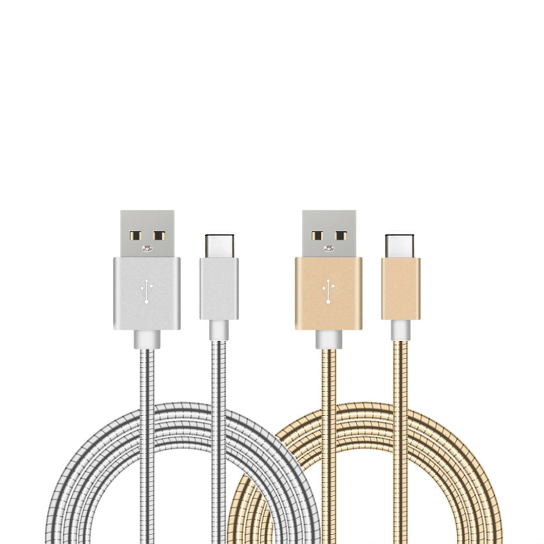 2 x Pack of USB Type C - Flexible Stainless Steel - Data & Sync Charger Cables-Type C Samsung  Apple Macbook Pixel Nexus and more (Black)