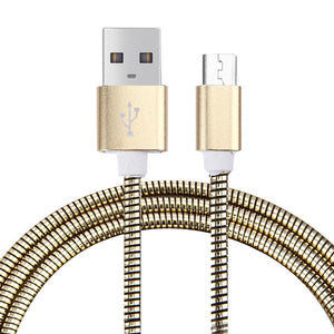 1m Flexible Metal Micro USB Charge & Sync Fast Charging Cable Compatible with Samsung / Androids (Gold)