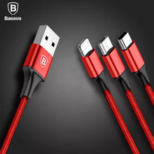 Load image into Gallery viewer, Baseus 3in1 2in1 USB Cable for iPhone X 8 7 6 Cable Micro USB Type C Cable for Samsung S9 S8 Fast Charging Cable 3A Charger Cord