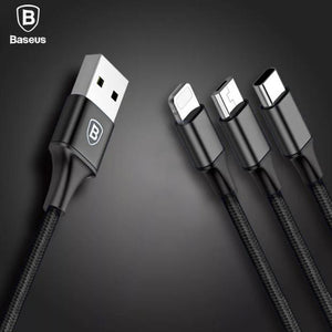 Baseus 3in1 2in1 USB Cable for iPhone X 8 7 6 Cable Micro USB Type C Cable for Samsung S9 S8 Fast Charging Cable 3A Charger Cord