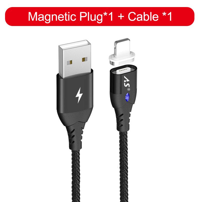 A.S 3A LED Magnetic Charger USB Data Cable For iPhone Micro USB Type C Mobile Phone Fast Charge Magnet Charger USB Cable 3 Plug