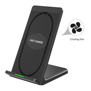 10W Fast Wireless Charger Quick Wireless Charging Stand Cooling Fan for iPhone X XS Max 8 Plus Samsung Galaxy S9 S8 Note 9 (Black)