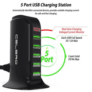 5 Port Multi USB Charger HUB LED Display USB Charging Station Dock Universal Mobile Phone Desktop Wall Home Chargers EU US Plug