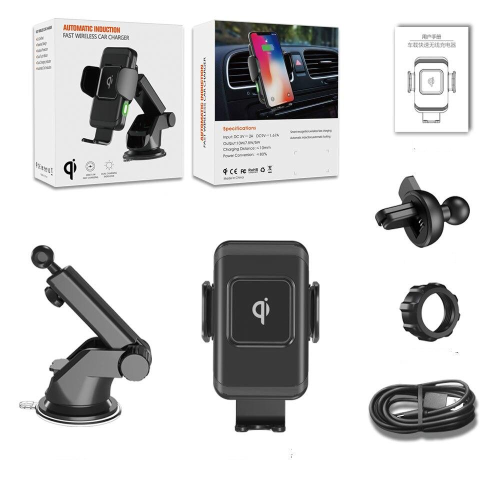 10W 2-in-1 Qi Fast Charger Wireless Car Charger Auto Clamp Car Mount Air Vent Dashboard Phone Holder for iPhone X 8 Samsung S9 8