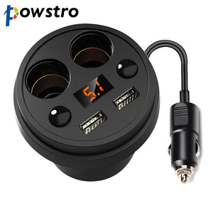 3.1A Dual USB Car Charger Cup Charging Voltage Current Display Phone Charger With 2 Cigarette Lighter Socket For GPS DVR Charge