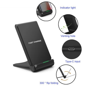 Foldable Wireless Charger Qi Wireless Fast Charging 10W For iPhone 8 X XS MAX Samsung s9 s8 Xiaomi Mix 2s Pad Dock Station (Black)