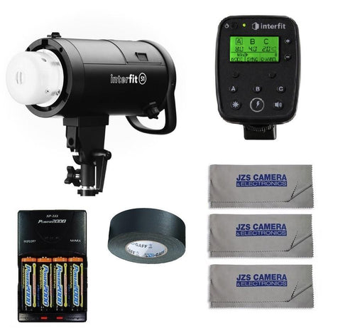 Interfit S1 500Ws HSS TTL AC & Battery-Powered HSS TTL Flash + Interfit S1 TTL Remote for Nikon + Rapid AA and AAA Battery Charger Set with 4pc 2900mah AA NiMH Batteries + Roll of 2 Inch Pro Gaffer's Tape + 3 JZS Lens Cloths
