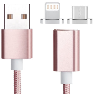 2 in 1 Weave Style Micro USB & 8 Pin Magnetic Data / Charger Cable for iPhone, Smartphones(Pink)