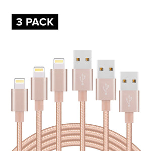 3 Pack 1M Nylon Apple iPhone 5 6 6S 7 7 Plus 8 8 Plus Charger USB Data Cord Lightning Cable Rose Gold
