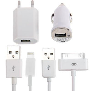 4 in 1 (EU Plug Travel Charger Adapter + Car USB Charger) Travel Combo Kit for iPhone(White)