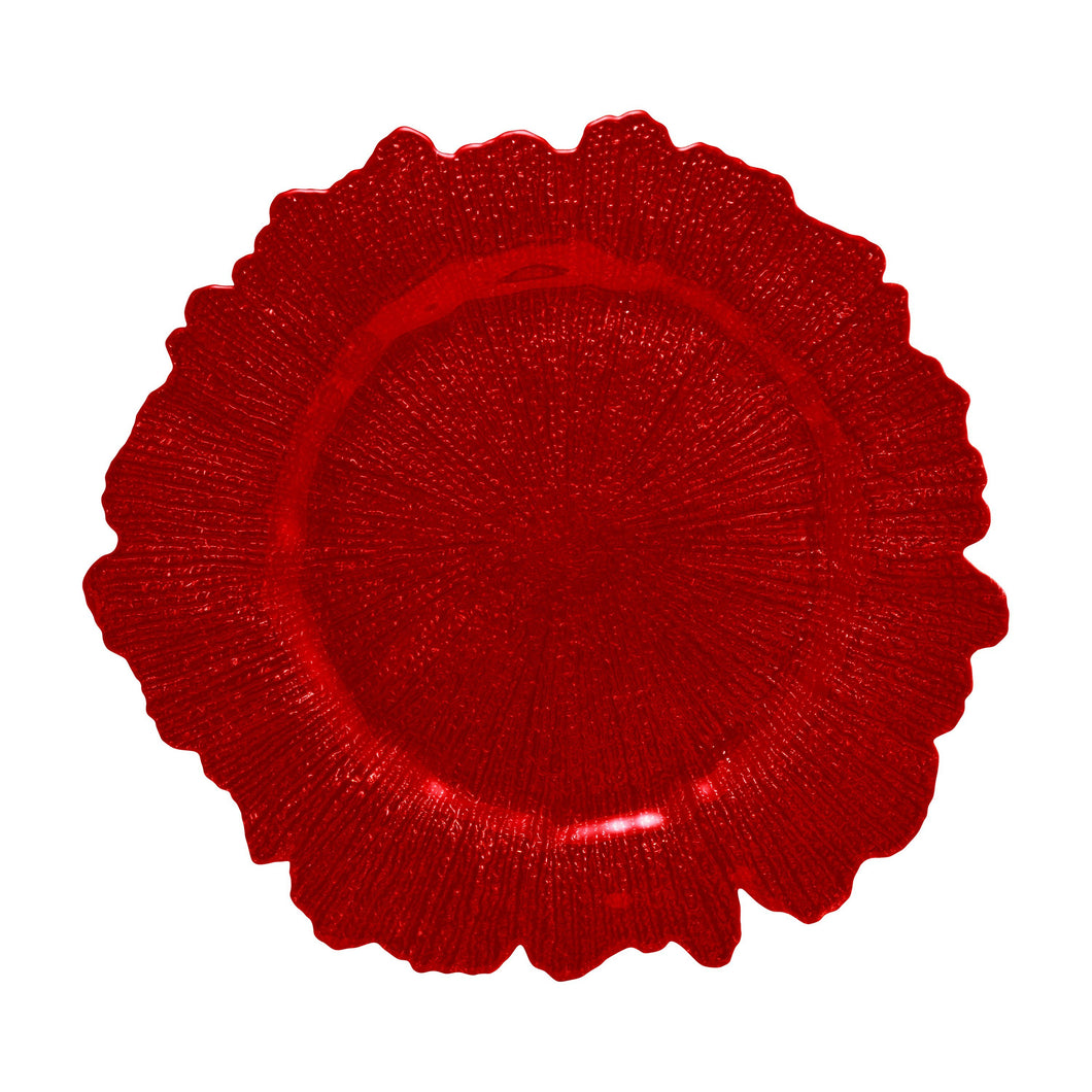 13 3/4L x 1H Sponge Red Glass Charger Plate,Case of 12