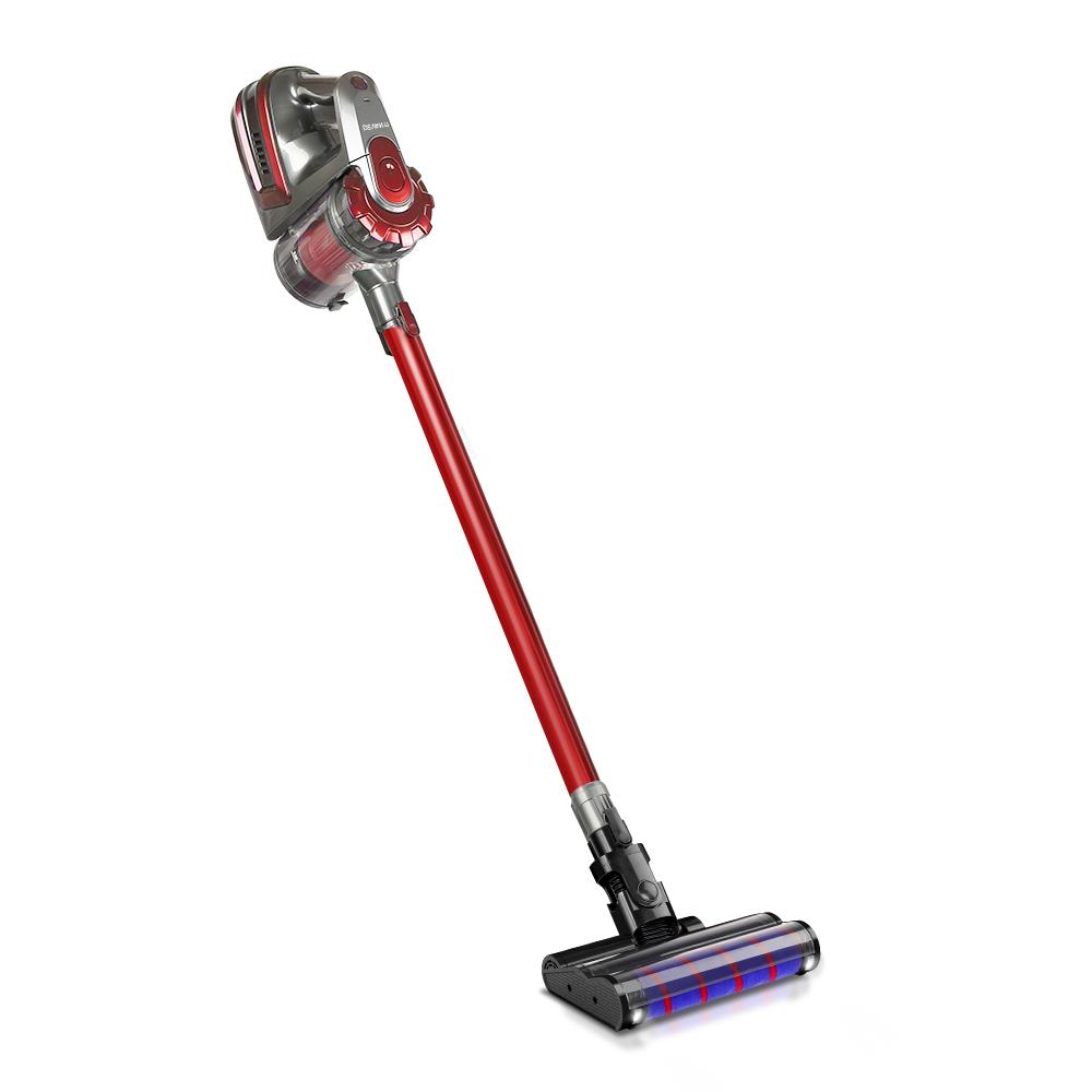 150W Stick Handstick Handheld Cordless Vacuum Cleaner 2-Speed with Headlight - Red