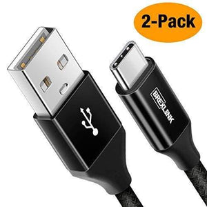 BrexLink USB Certified Type C Cable, USB C to USB A Charger (2M, 2 Pack), Nylon Braided Fast Charging Cord for Samsung Galaxy S9 S8 Plus Note 8 9, Google Pixel 2 XL, LG V30 G6 G5, Nintendo Switch, OnePlus 5 3T (Black)