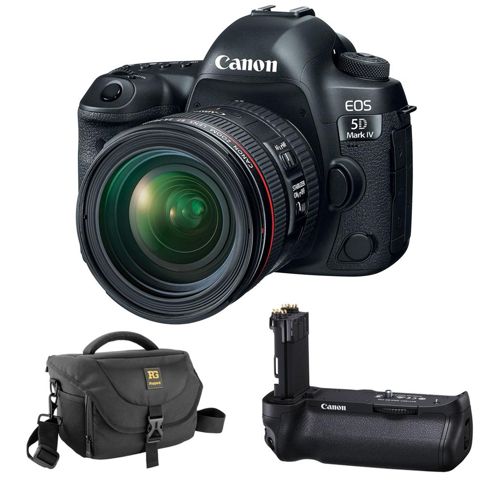 Canon EOS 5D Mark IV with EF 24-70mm f/4L IS USM Lens plus Canon BG-E20 Battery Grip & Journey 34 DSLR Shoulder Bag Bundle