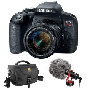 Canon EOS Rebel T7i DSLR Camera with 18-55mm Lens plus Boya BY-MM1 Shotgun Video Microphone and Journey 34 DSLR Shoulder Bag (Black
