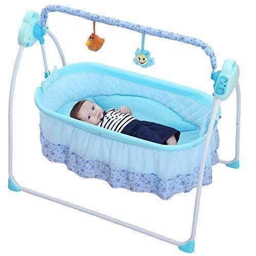 Electric Baby Bassinet Swing, Music Remoter Control Sleeping Basket Bed The Best Gift For Mom(Blue)