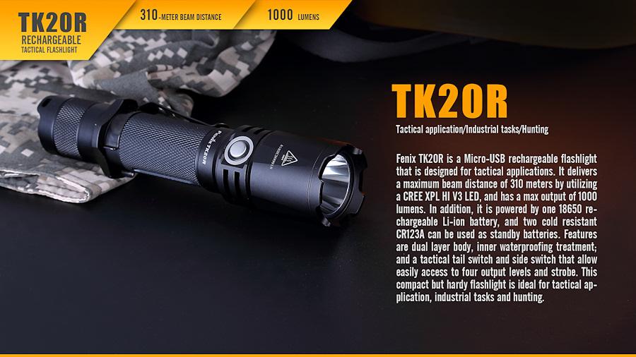 Fenix TK20R Rechargeable Tactical Torch Aluminium Black 1000 Lumens