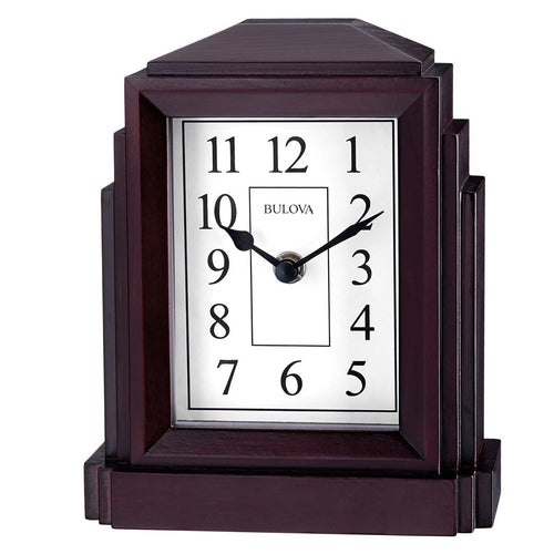 Bulova Desk & Table Clock - Empire Espresso Finished Oak Veneer White Dial | B6218