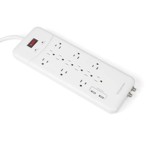 12 Outlets Surge Protector with 2 Ports USB Charger up to 3.1A Coaxial Breaker - PrimeCables®