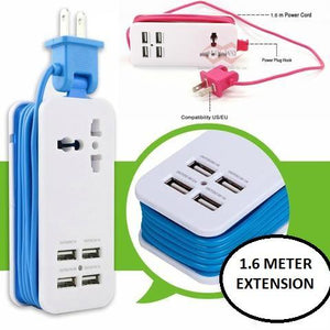 2-IN-1 Travel Adapter - 4 USB Hub & Extension Cord