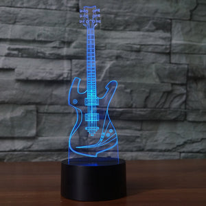 3D Illusion Night Light  LED Light 7 Color with Touch Switch USB Cable Nice Gift Home Office Decorations，Guitar