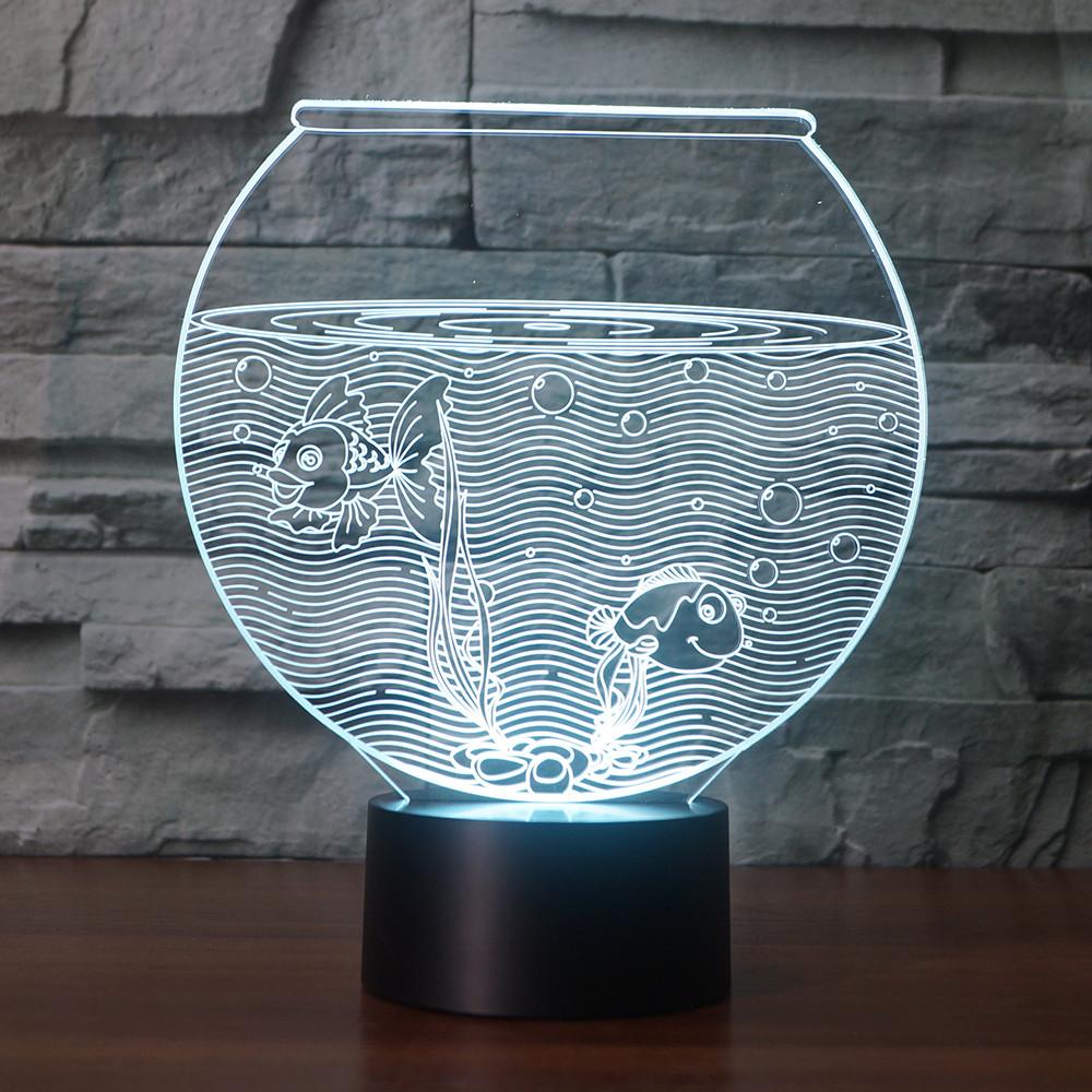 3D Illusion Night Light  LED Light 7 Color with Touch Switch USB Cable Nice Gift Home Office Decorations， Fish Tank