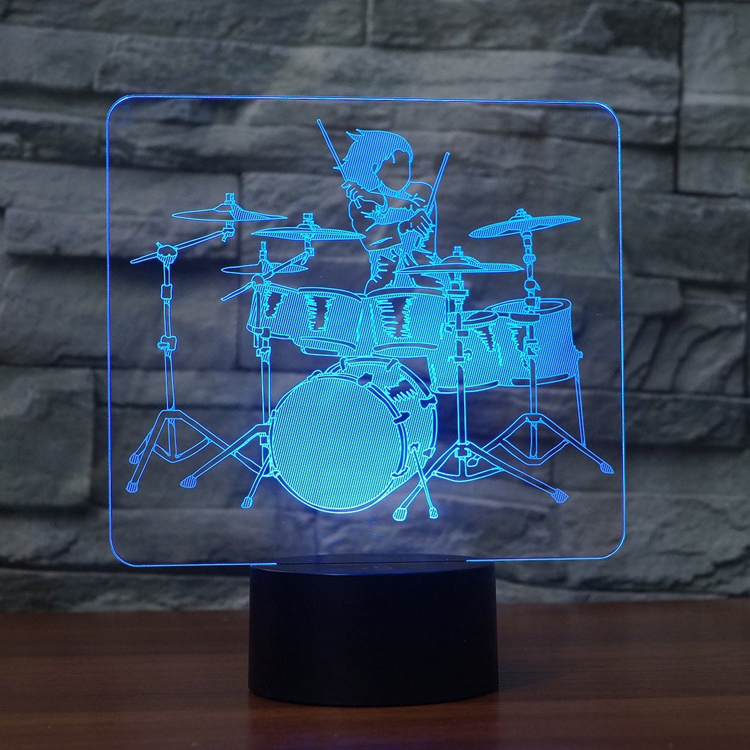 3D Illusion Night Light  LED Light 7 Color with Touch Switch USB Cable Nice Gift Home Office Decorations，Drums