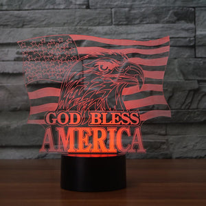 3D Illusion Night Light  LED Light 7 Color with Touch Switch USB Cable Nice Gift Home Office Decorations，National Flag