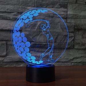 3D Illusion Night Light  LED Light 7 Color with Touch Switch USB Cable Nice Gift Home Office Decorations，Golf Boy
