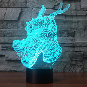 3D Illusion Night Light  LED Light 7 Color with Touch Switch USB Cable Nice Gift Home Office Decorations， Chinese Dragon