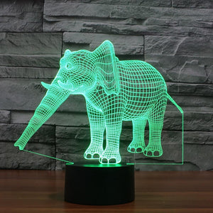 3D Illusion Night Light  LED Light 7 Color with Touch Switch USB Cable Nice Gift Home Office Decorations，Elephant
