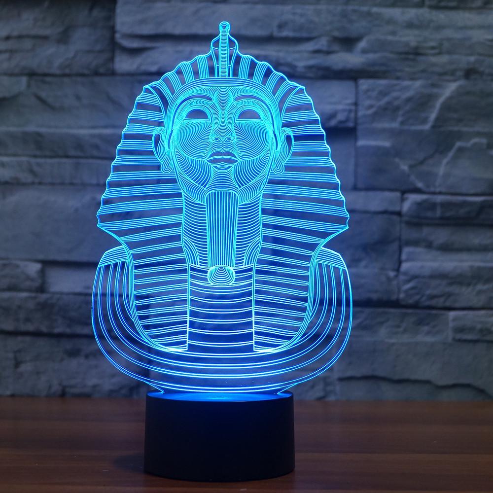 3D Illusion Night Light  LED Light 7 Color with Touch Switch USB Cable Nice Gift Home Office Decorations，Pharaoh