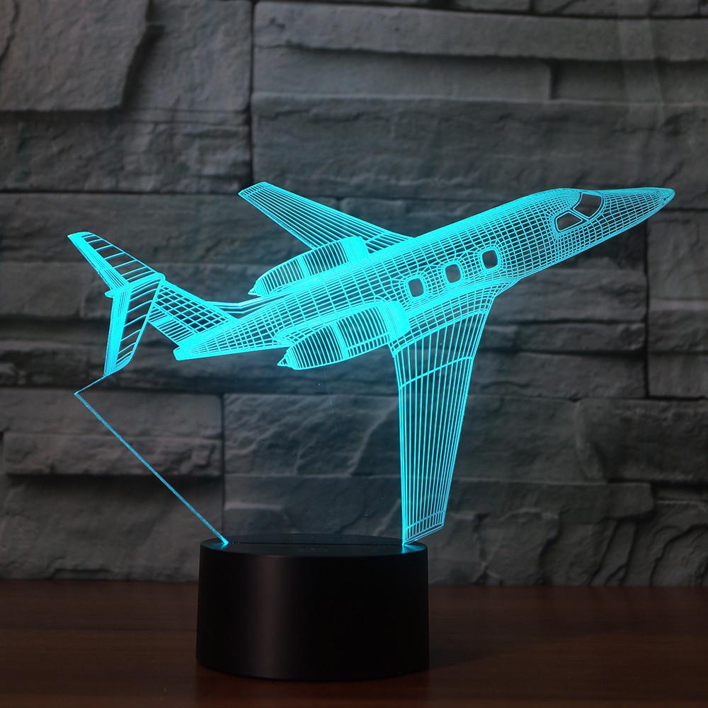 3D Illusion Night Light  LED Light 7 Color with Touch Switch USB Cable Nice Gift Home Office Decorations， Model Plane-2