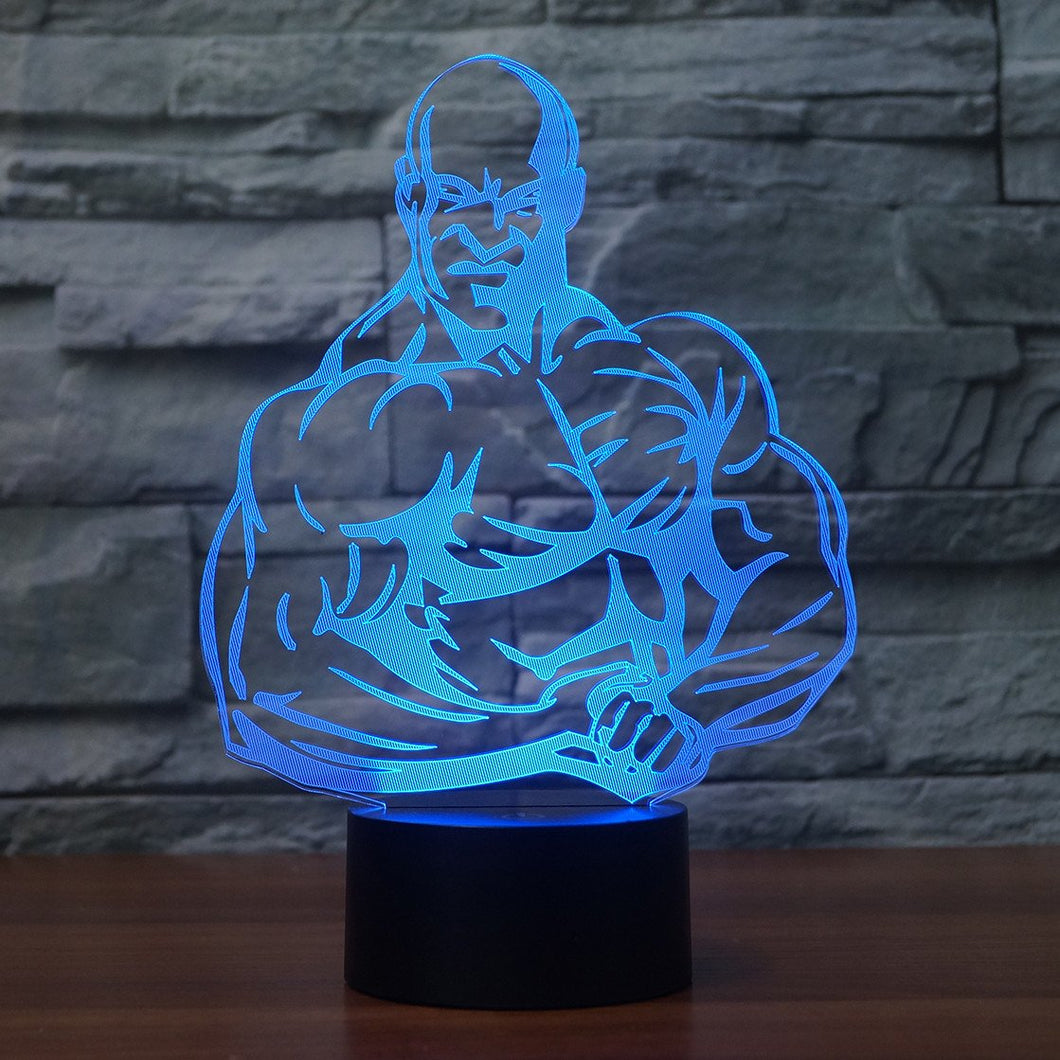 3D Illusion Night Light  LED Light 7 Color with Touch Switch USB Cable Nice Gift Home Office Decorations，Muscle Man