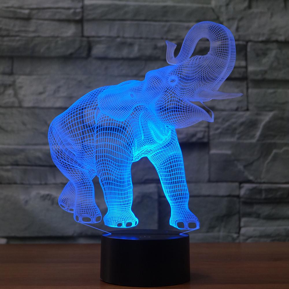 3D Illusion Night Light  LED Light 7 Color with Touch Switch USB Cable Nice Gift Home Office Decorations，Elephant-3