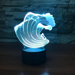 3D Illusion Night Light  LED Light 7 Color with Touch Switch USB Cable Nice Gift Home Office Decorations，Surf-2