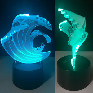 3D Illusion Night Light  LED Light 7 Color with Touch Switch USB Cable Nice Gift Home Office Decorations，Surf