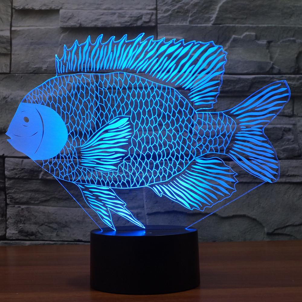 3D Illusion Night Light  LED Light 7 Color with Touch Switch USB Cable Nice Gift Home Office Decorations，Fish-1