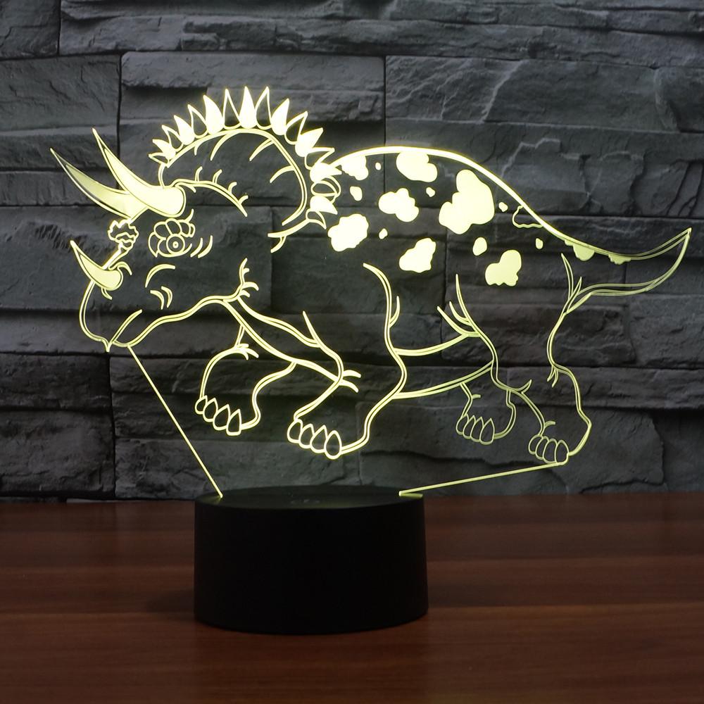 3D Illusion Night Light  LED Light 7 Color with Touch Switch USB Cable Nice Gift Home Office Decorations，Dinosaur-7