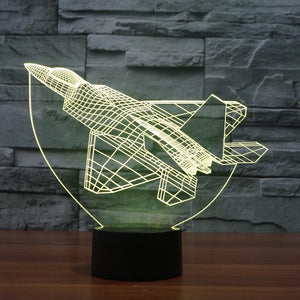 3D Illusion Night Light  LED Light 7 Color with Touch Switch USB Cable Nice Gift Home Office Decorations， Model Plane